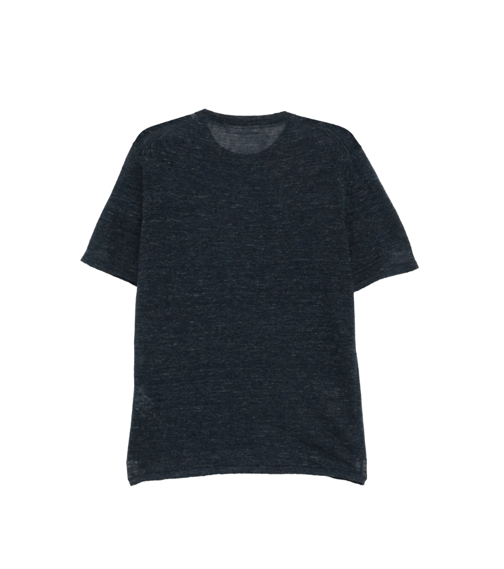 Roberto Collina navy T-shirt in linen-cotton blend with crew neck and short sleeves.