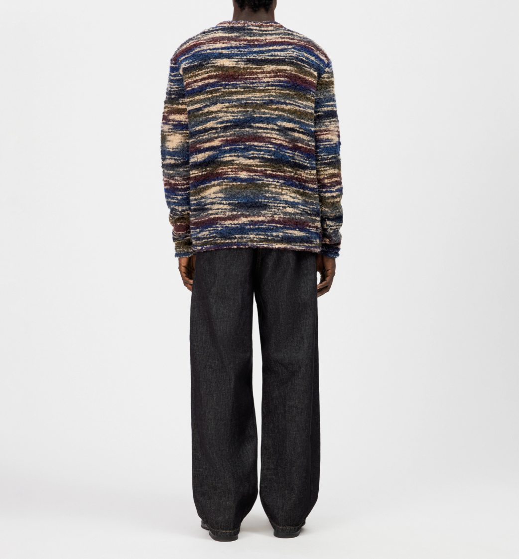 Drykorn LEANDO knit sweater for men in Smoky Blue with a relaxed fit, multicoloured space-dye effect and soft brushed wool blend.