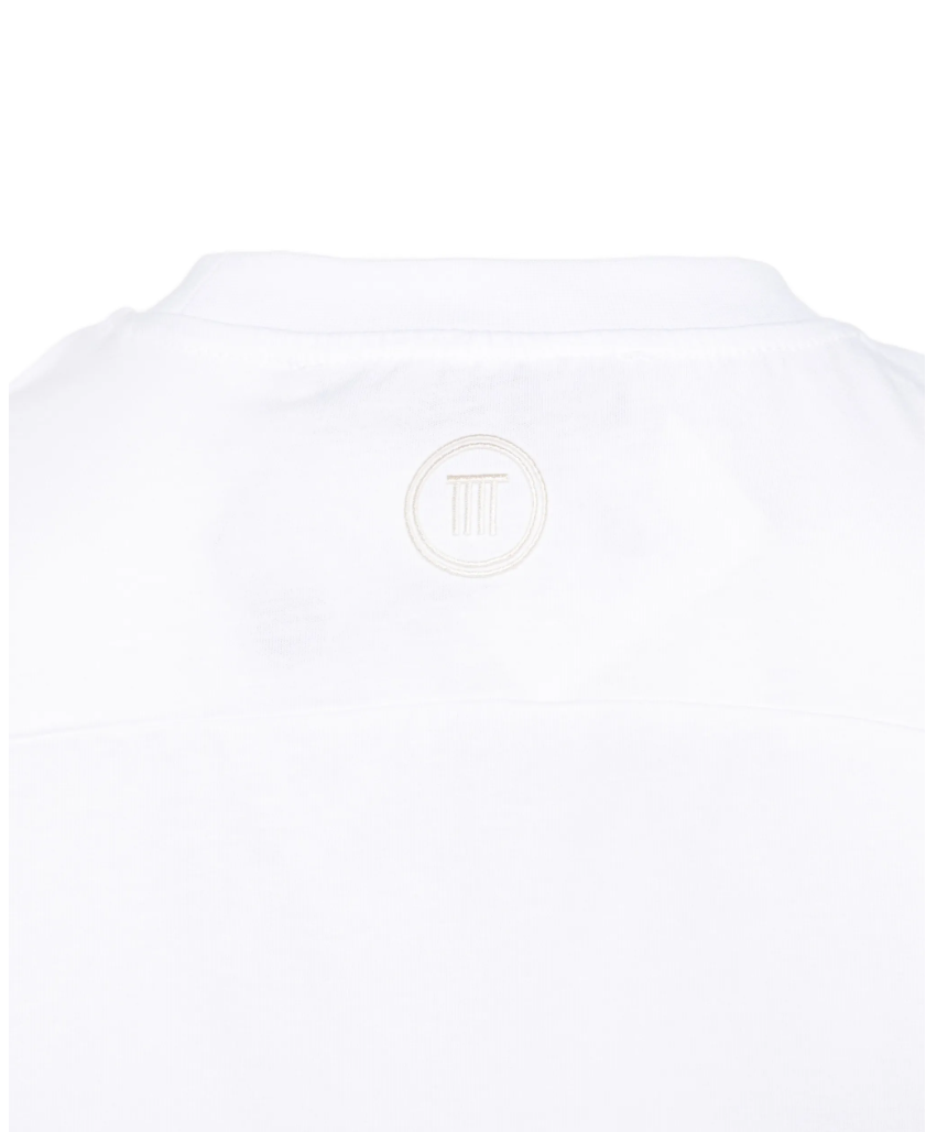 Tela white T-shirt with tie waist, sleeveless design, and logo embroidery.
