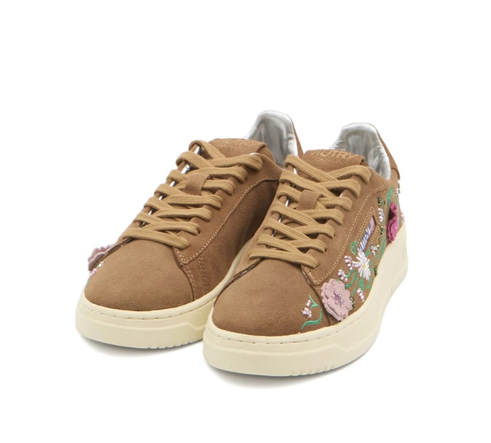 Autry Women’s Dallas Low Floral Suede Sneakers Light Brown, Bloom Collection ADLW EY01