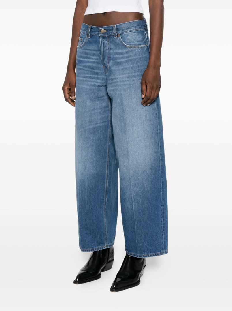 Haikure Bethany jeans in blue with wide leg, button fastening, and five-pocket design.