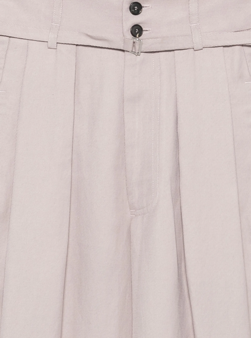 Tela lilac wide-leg trousers with pleated details, belted waist, and twill weave finish.