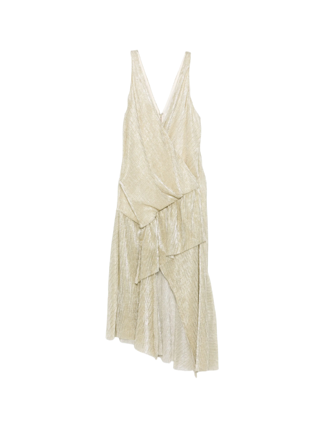 IRO Paris Chelsy Glitter Dress in gold with asymmetric hem and sleeveless V-neck design