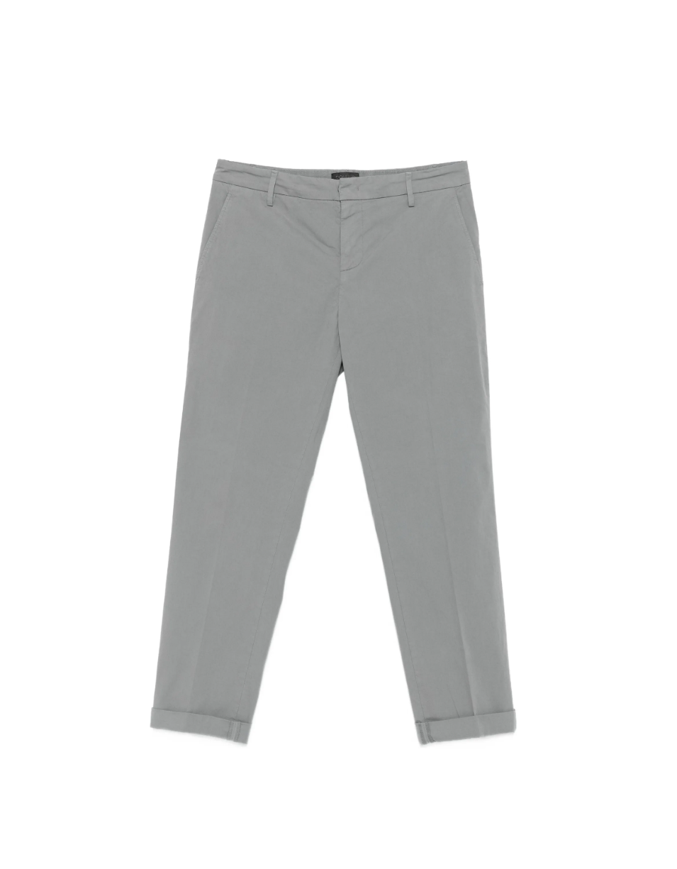 Dondup Gaubert trousers in grey poplin with relaxed fit, low waist, and chino styling.