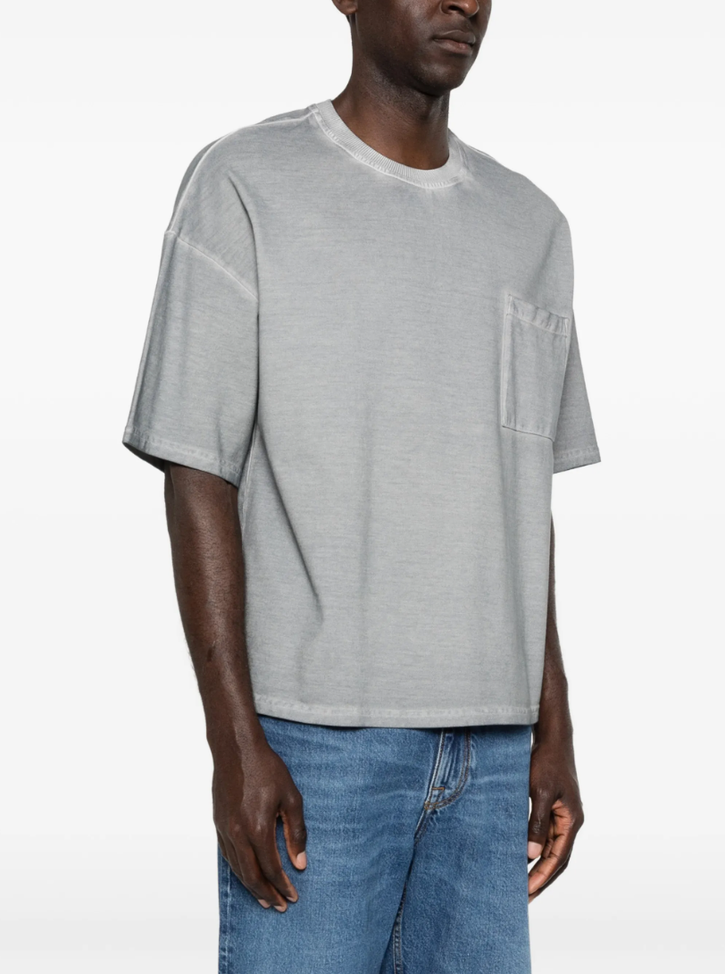 Roberto Collina grey T-shirt in cotton with crew neck, chest pocket, and short sleeves.