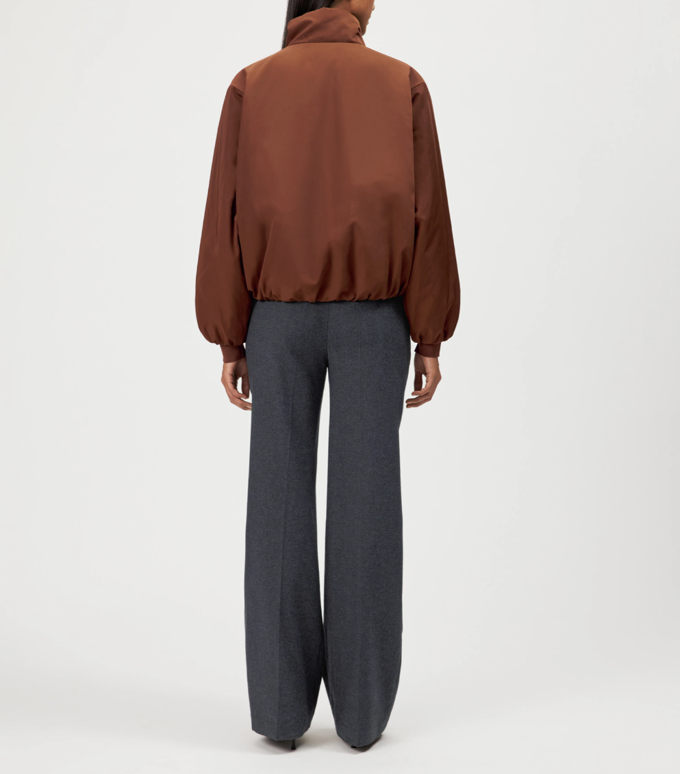 Drykorn CADLEY Blouson for women in Chocolate Fondant, featuring an oversized relaxed fit, technical twill and high stand collar.
