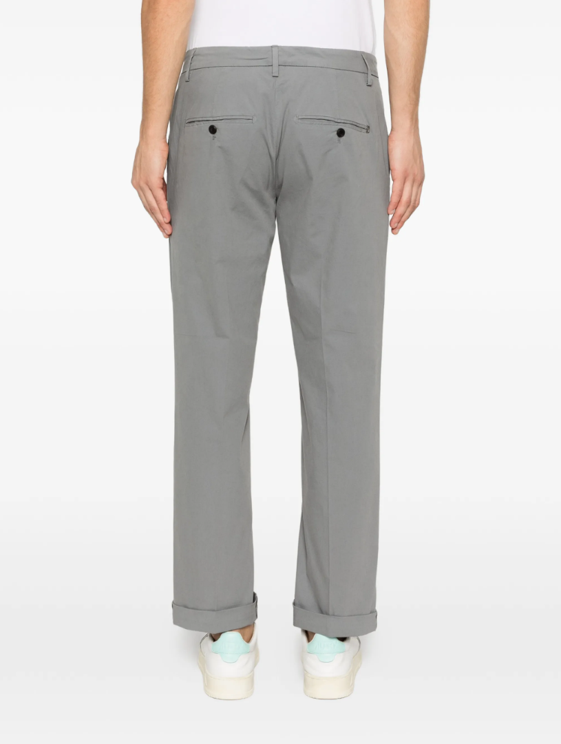 Dondup Gaubert trousers in grey poplin with relaxed fit, low waist, and chino styling.