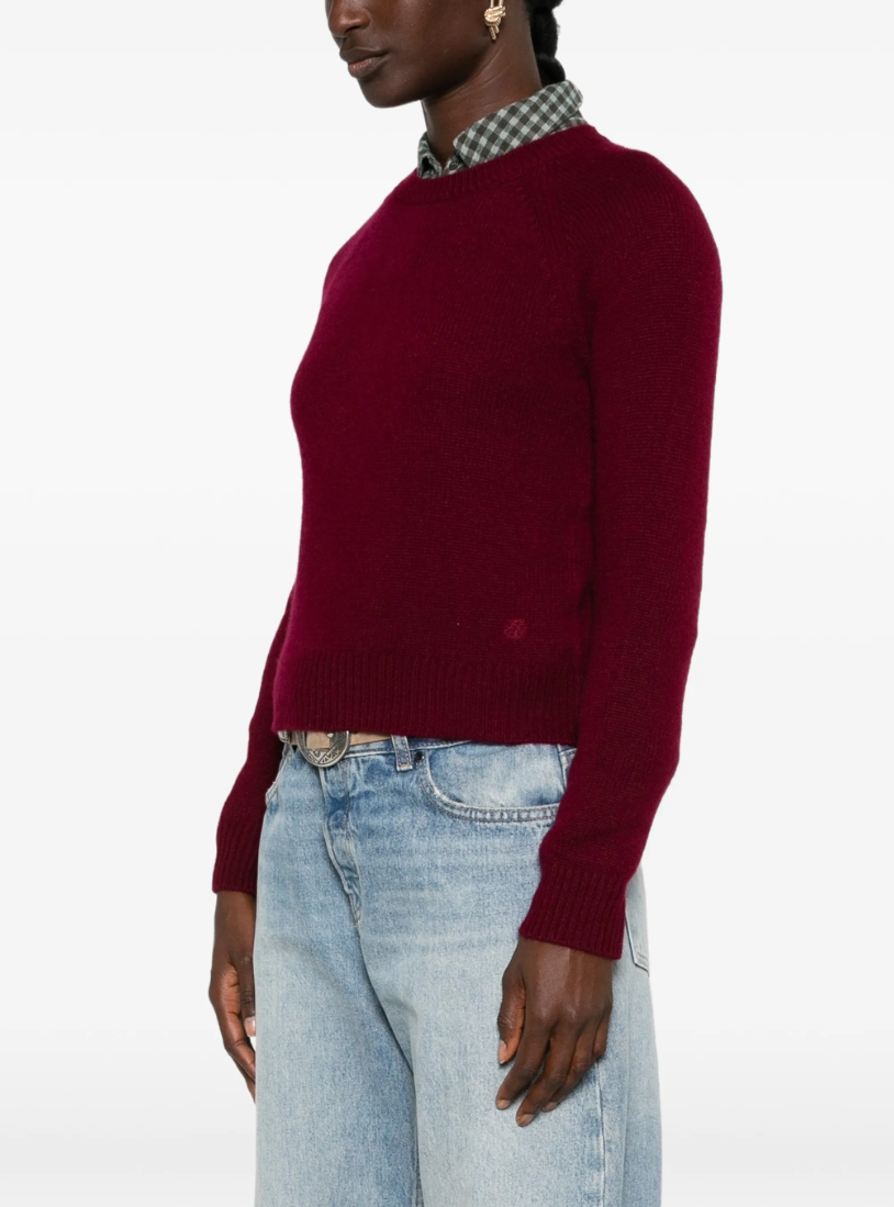 FROM FUTURE women's Raglan Cashmere Sweater in Winter Burgundy, crafted from 100% pure cashmere with raglan sleeves and ribbed trims.