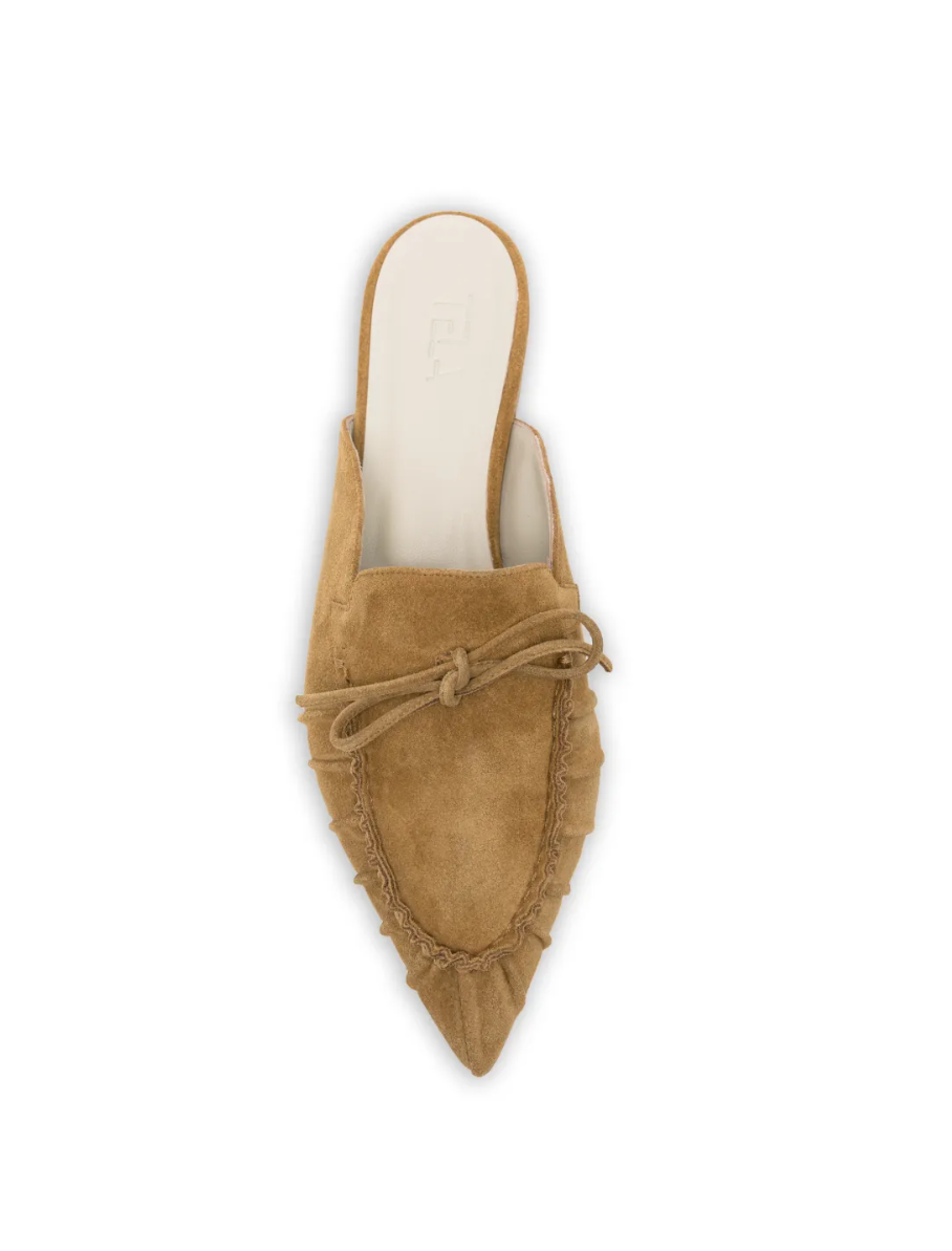 Tela Women Tie-Detail Flat Suede Mules Brown