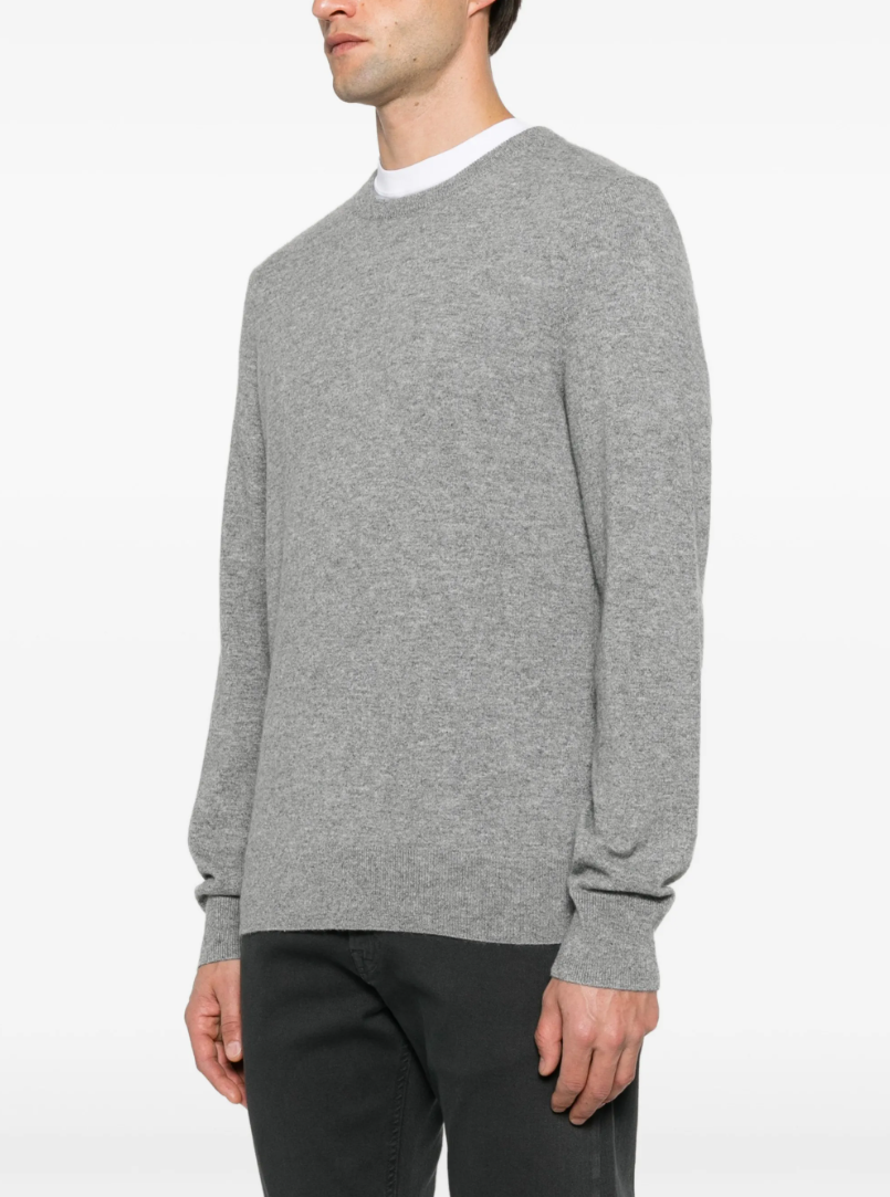 FROM FUTURE men's Crewneck Cashmere Sweater in Gris Chiné Foncé, crafted from 100% pure cashmere with refined ribbed trims.