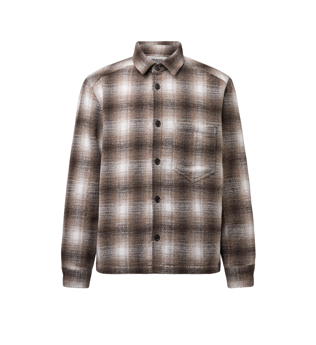 Drykorn DIEGGO Overshirt for men in brown check with a relaxed fit, Kent collar and wool blend.