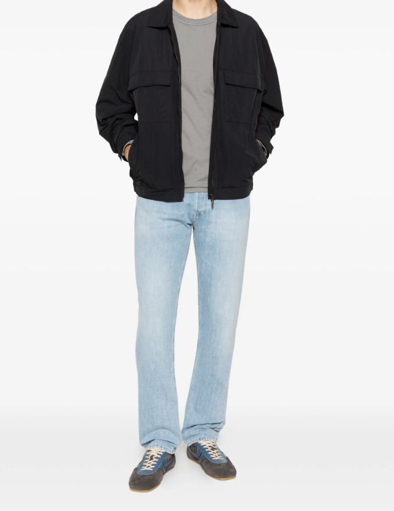 Dondup straight-leg jeans in light blue faded wash with button fly and classic five-pocket design.