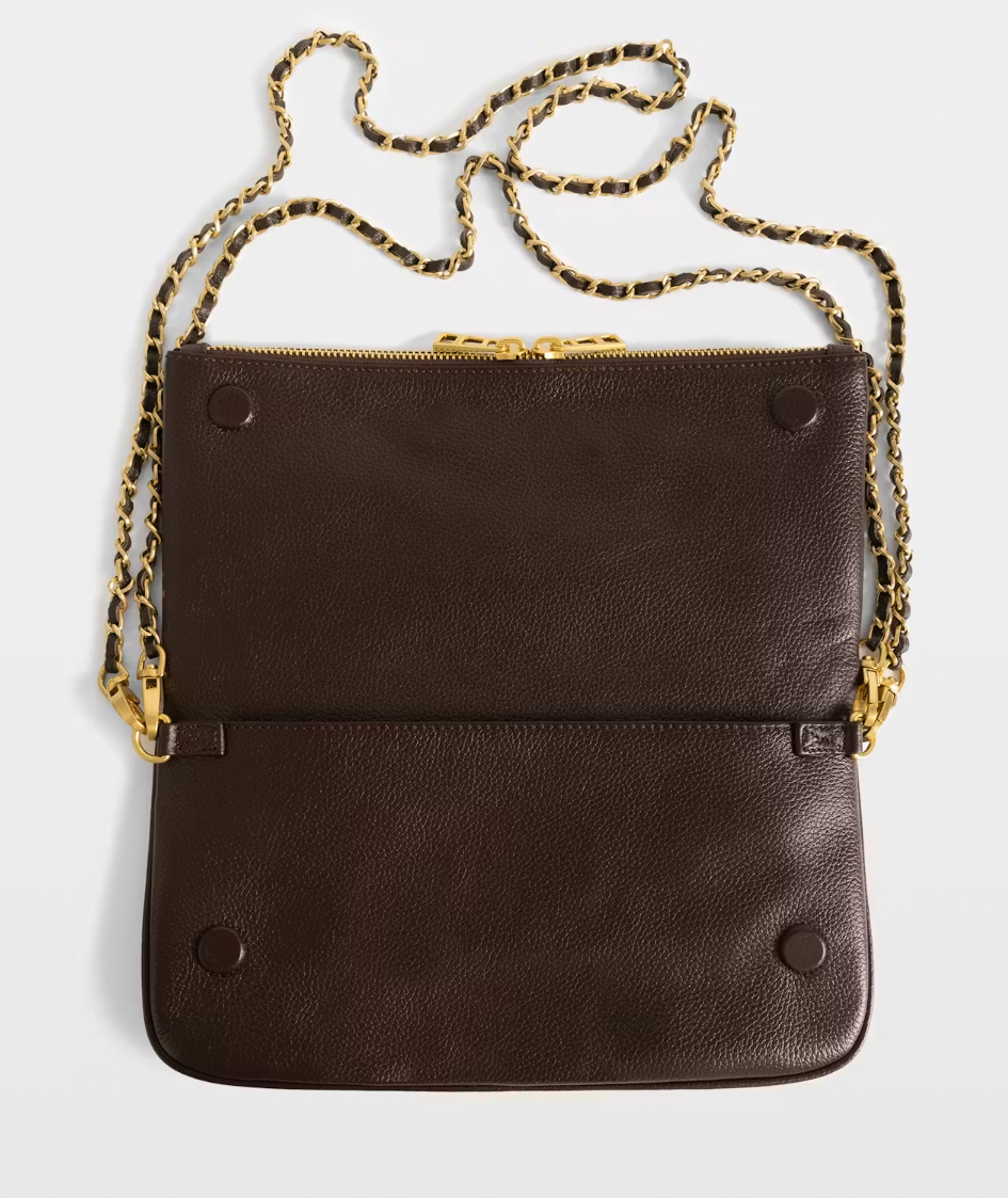 Zadig&Voltaire Rock clutch in Brownie grained leather with crystal wings and removable chain straps.