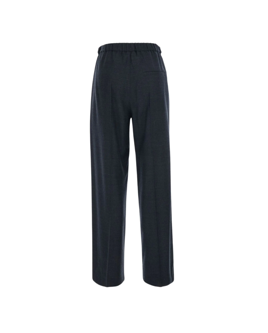TELA Pleated Wool Trousers in Grigio, made in Italy from 100% wool with front pleats, a self-tie belt and elasticated back waistband.