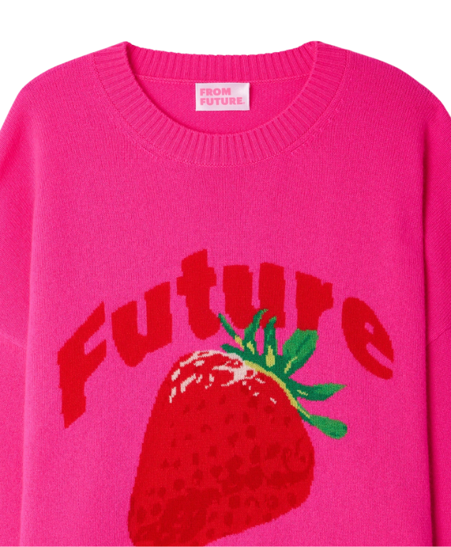 From Future strawberry intarsia cashmere sweater in flash pink with slogan and regular fit.