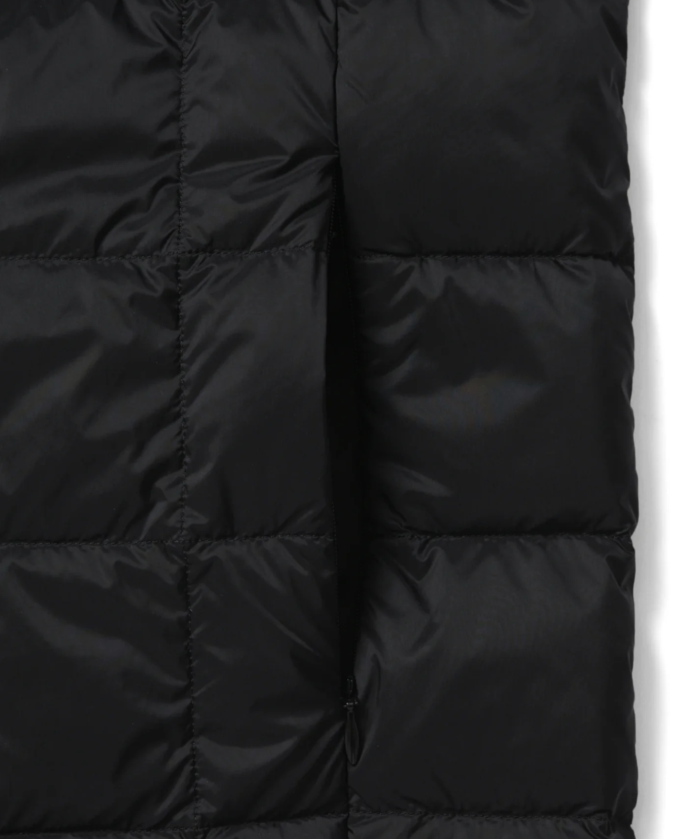 TAION Basic Crew Neck Down Jacket in navy with lightweight, minimalist design.