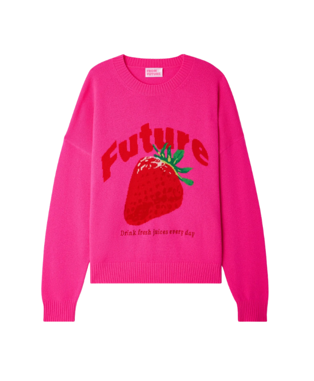 From Future strawberry intarsia cashmere sweater in flash pink with slogan and regular fit.