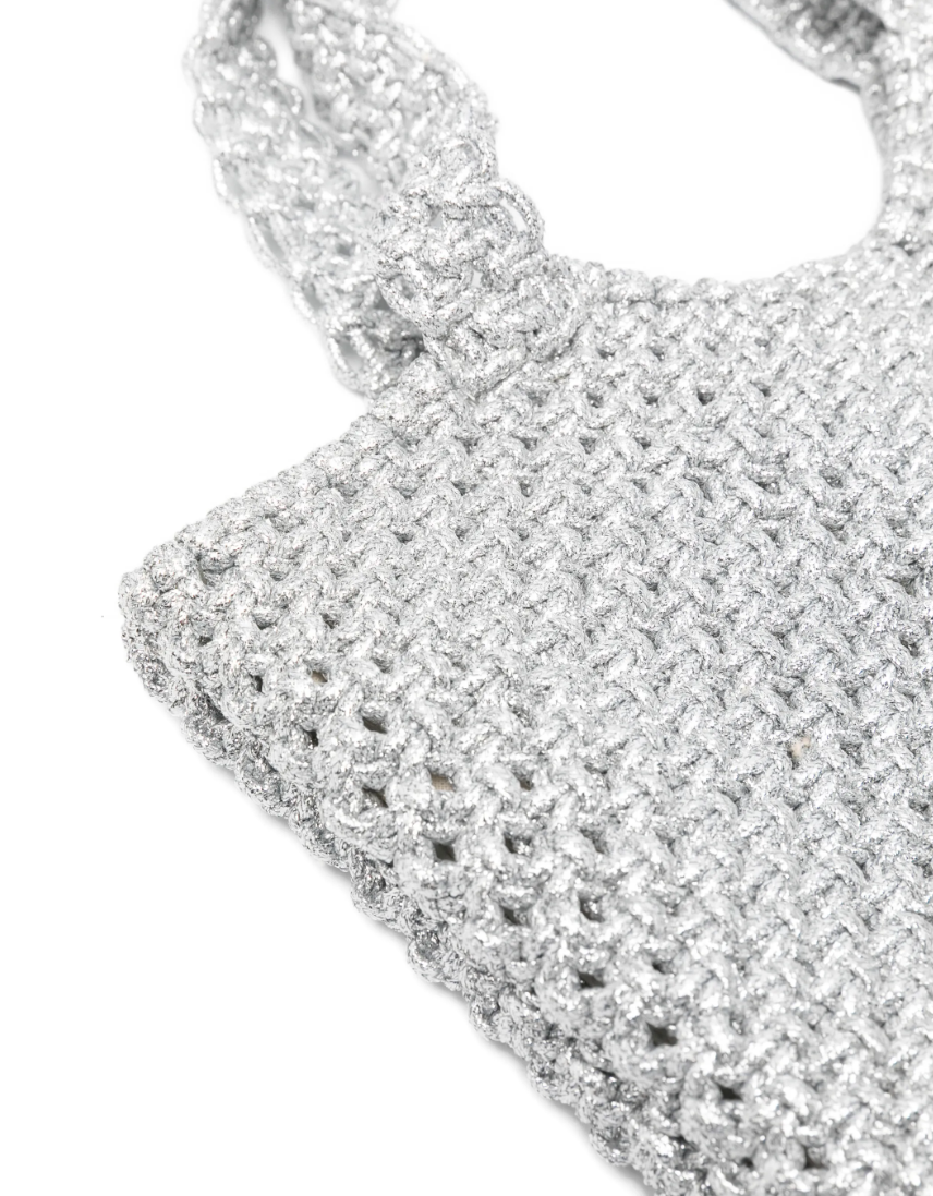 Tela top-handle shoulder bag in silver, made in Italy with protective dust bag for chic, functional everyday style.