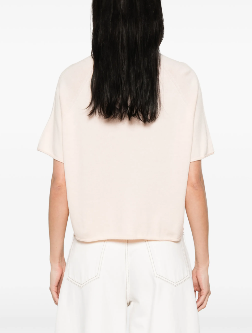 Drykorn MOENY knit T-shirt in rose with oversized fit, cotton-cashmere blend, and crew neckline.