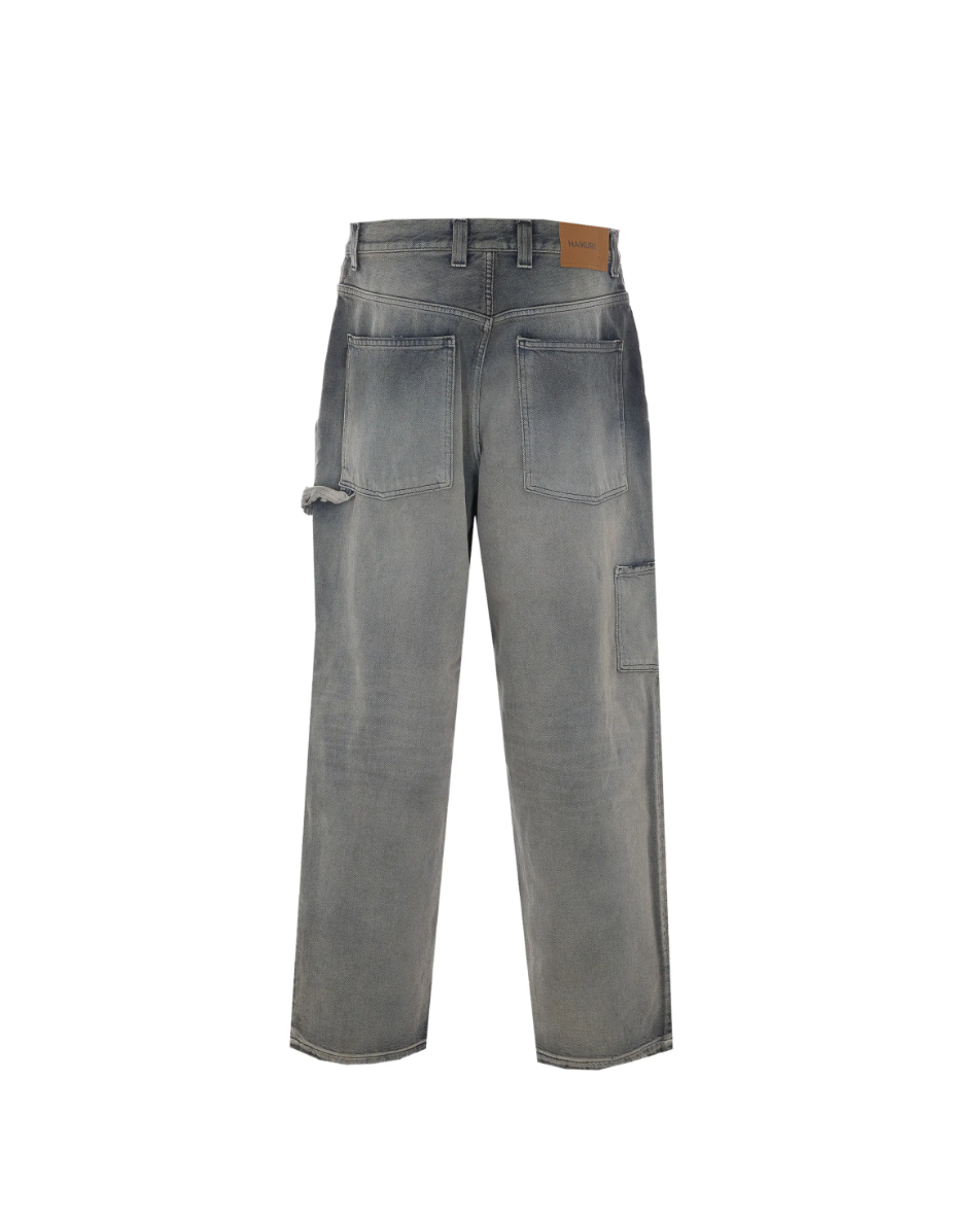 Haikure SIBILLA Jeans for men in Smoke Black with a faded finish, straight fit, hammer loop and utility-inspired patch pockets. Made in Italy.