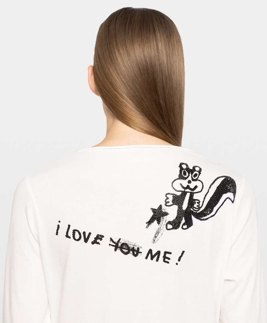 Zadig&Voltaire Happy Henley shirt for women in Judo with graphic prints, crystal embellishments, and cotton.