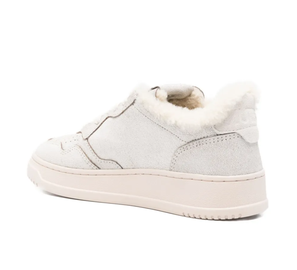 Autry Women Shearling-Trim Sneakers in Light Grey, AULWAX04