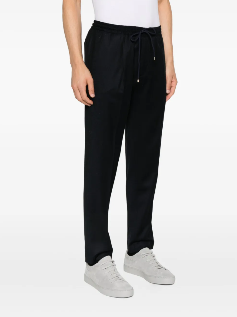 Briglia 1949 Wimbledon Tapered Trousers for men in Black, crafted from virgin wool with pressed creases and a drawstring waistband.
