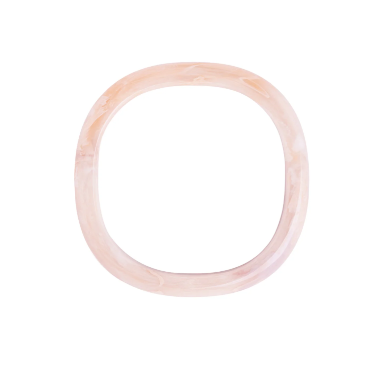 Vanessa Baroni Soft Edge Bangle in Ivory Rose Marble with a sculptural acetate design and elegant marbled finish. Made in Italy.