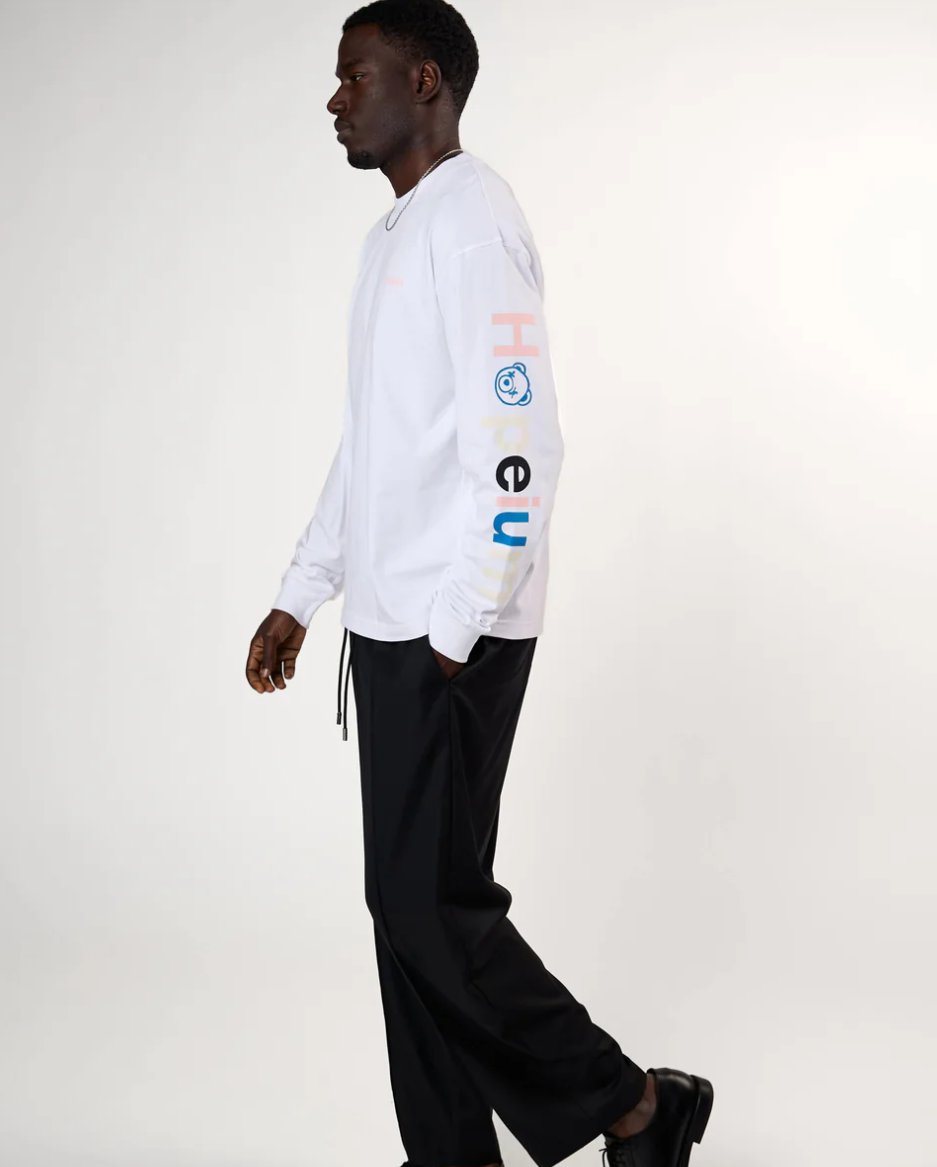 HOPEIUM “PROTECT YOUR PEACE” longsleeve T-shirt in white with sleeve logo and back print.