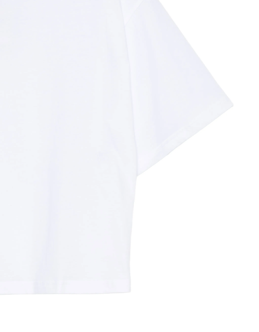 Tela white T-shirt with crew neck, short sleeves, and straight hem.