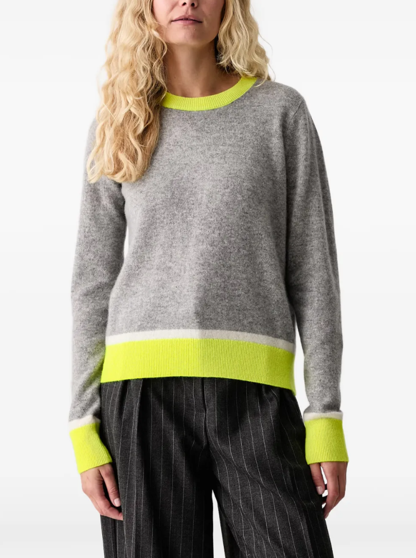 FROM FUTURE Colour-Block Cashmere Sweater in Dark Earth Grey and Neon Yellow, crafted from lightweight GCS®-certified cashmere.