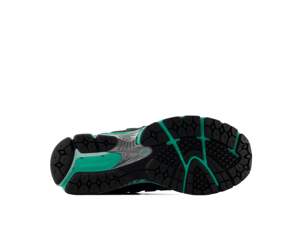 New Balance 1906R sneakers for men in black and teal with mesh upper and cushioned sole.