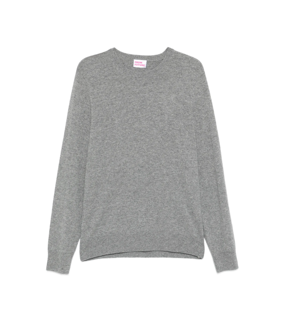 FROM FUTURE men's Crewneck Cashmere Sweater in Gris Chiné Foncé, crafted from 100% pure cashmere with refined ribbed trims.