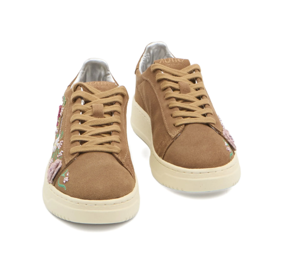 Autry Women’s Dallas Low Floral Suede Sneakers Light Brown, Bloom Collection ADLW EY01
