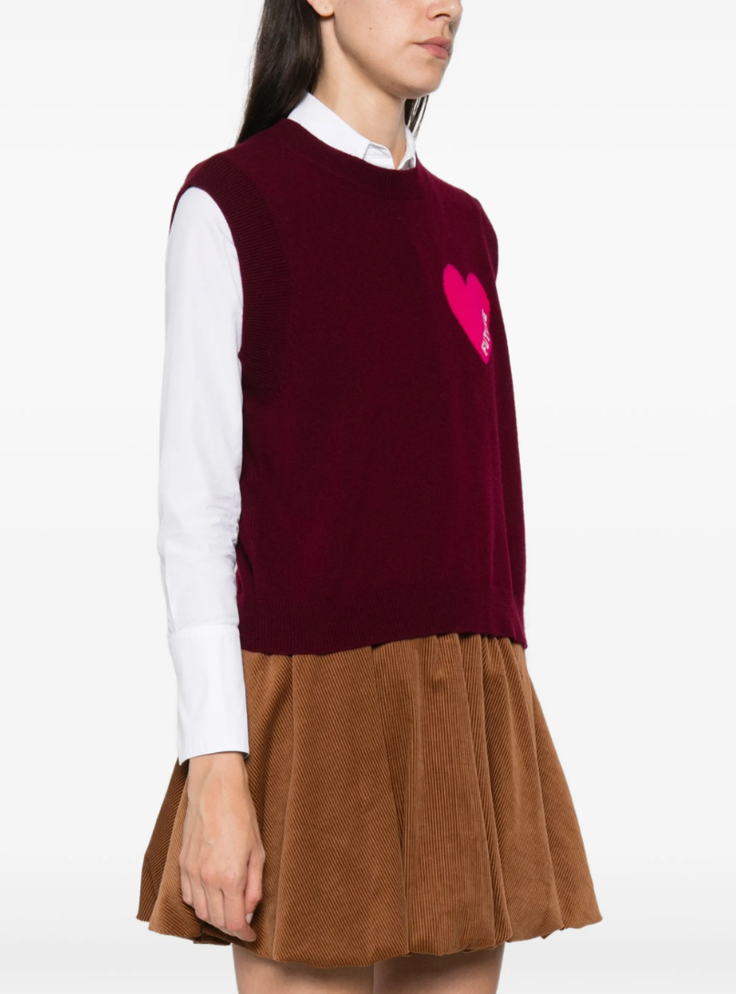 FROM FUTURE Heart Cashmere Vest in Winter Burgundy, featuring an oversized fit, cropped silhouette and signature embroidered heart.