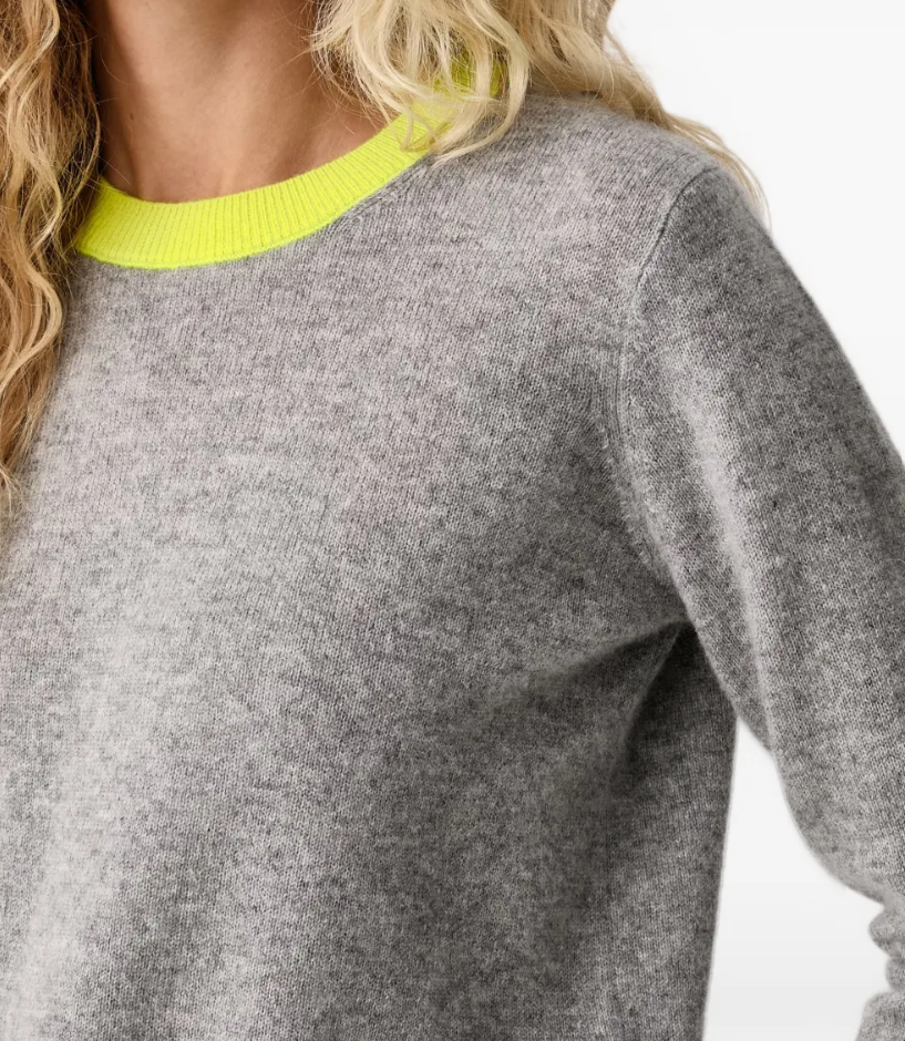 FROM FUTURE Colour-Block Cashmere Sweater in Dark Earth Grey and Neon Yellow, crafted from lightweight GCS®-certified cashmere.