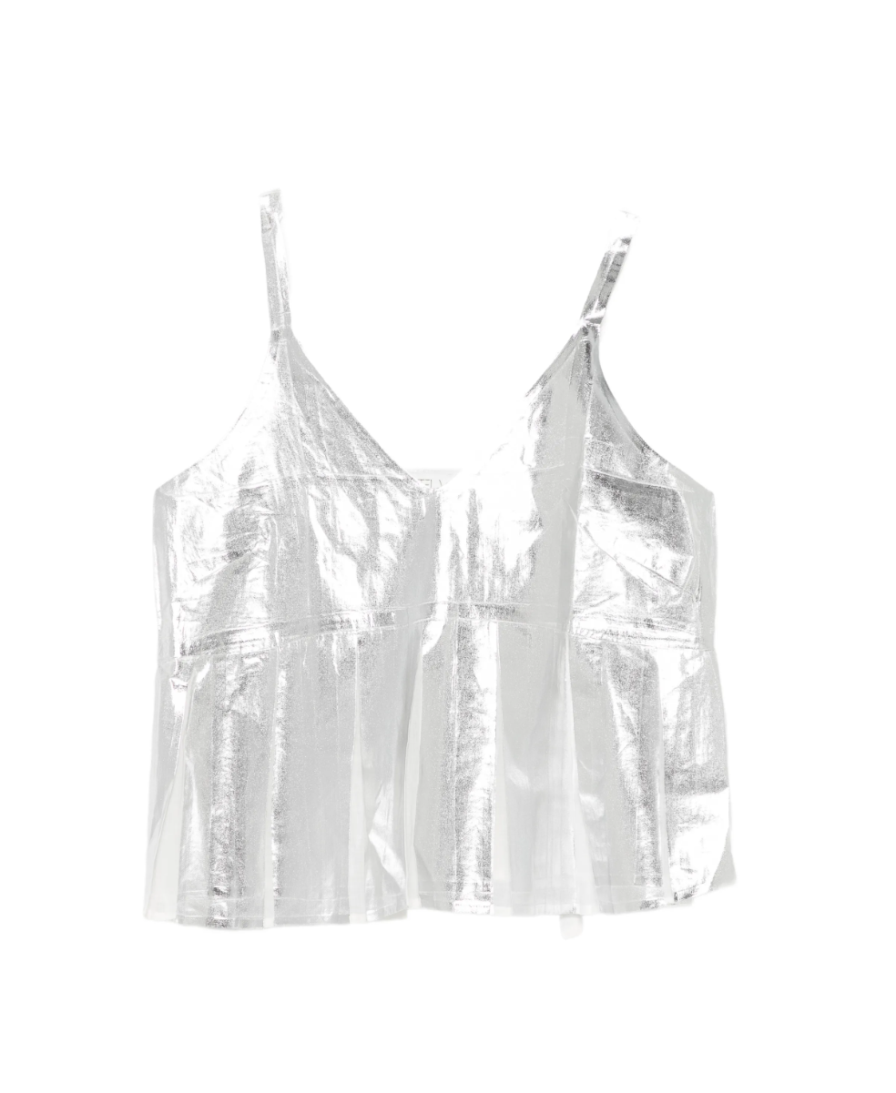 Metallic-Effect Pleated Top