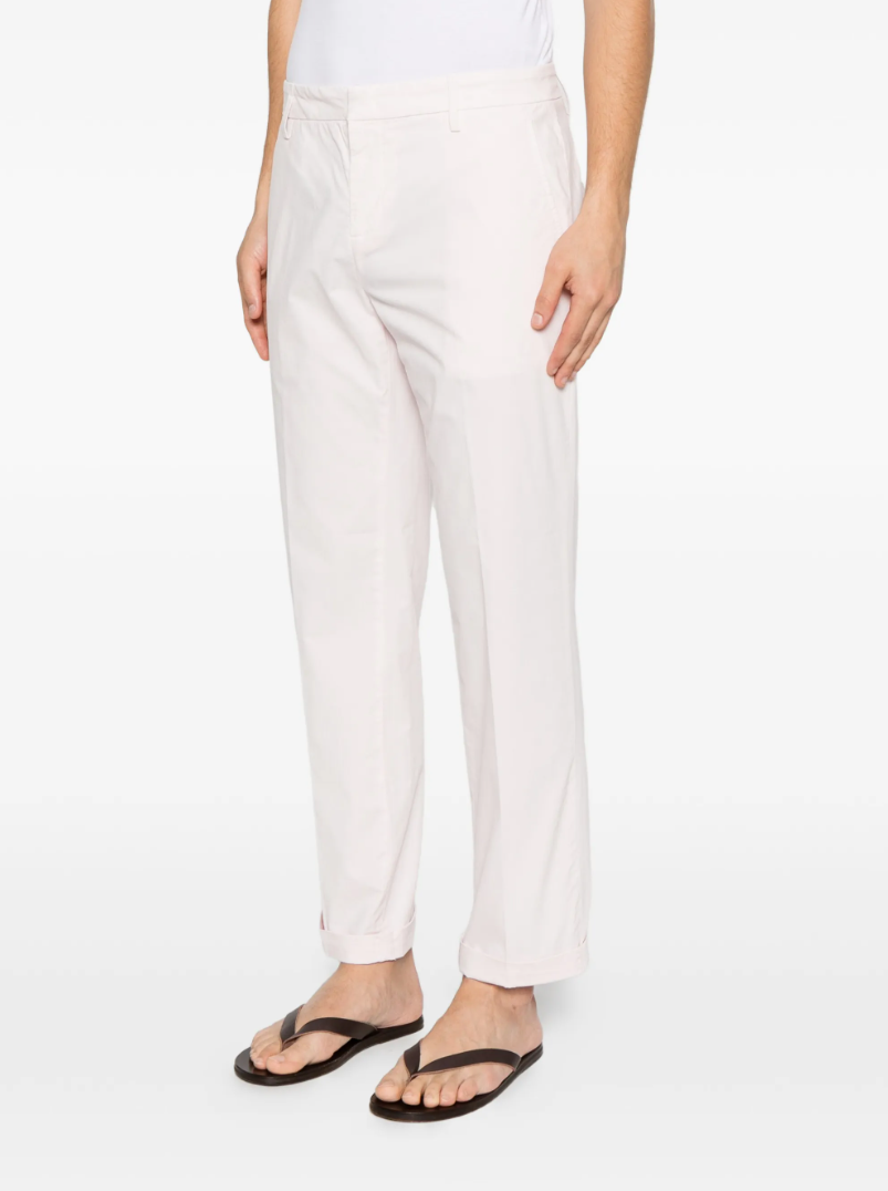 Dondup Gaubert trousers in light pink poplin with relaxed fit, low waist, and chino styling.