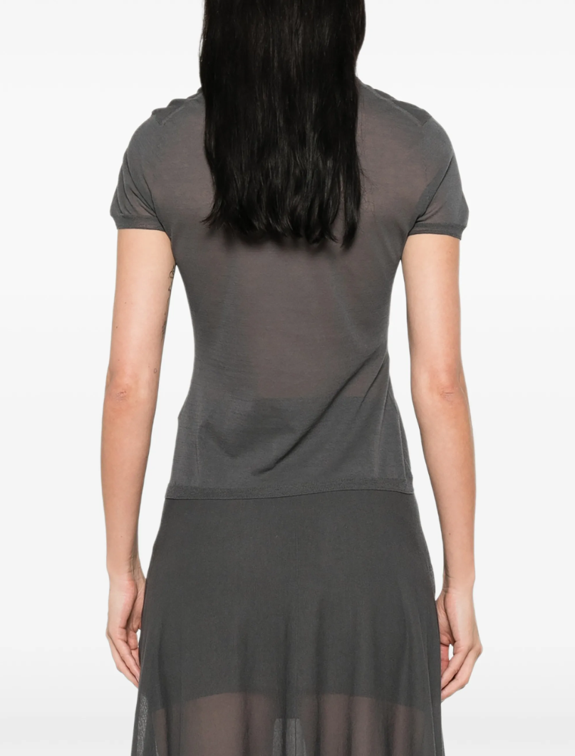 Drykorn MOGLINI_2 knit T-shirt in iron grey with slim fit, crew neck, and matte cotton blend.