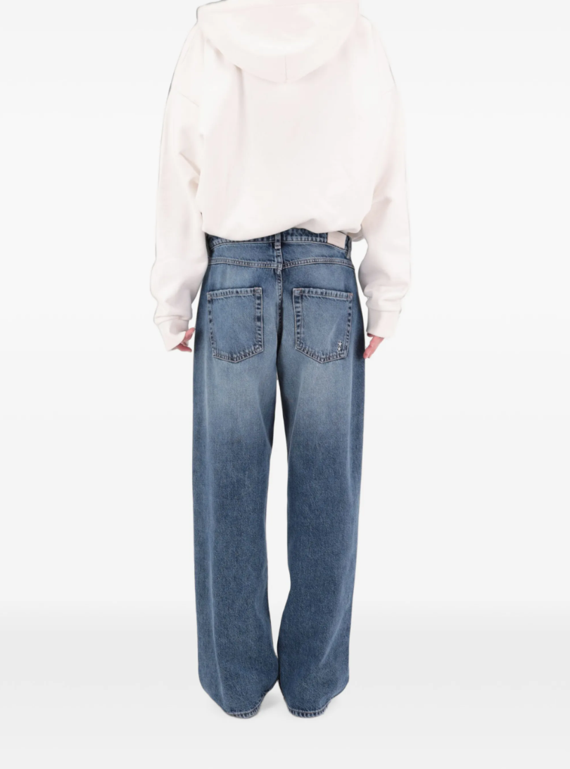Icon Denim Bea wide-leg jeans in Faded Blue crafted from 100% rigid cotton denim with a low-rise fit.