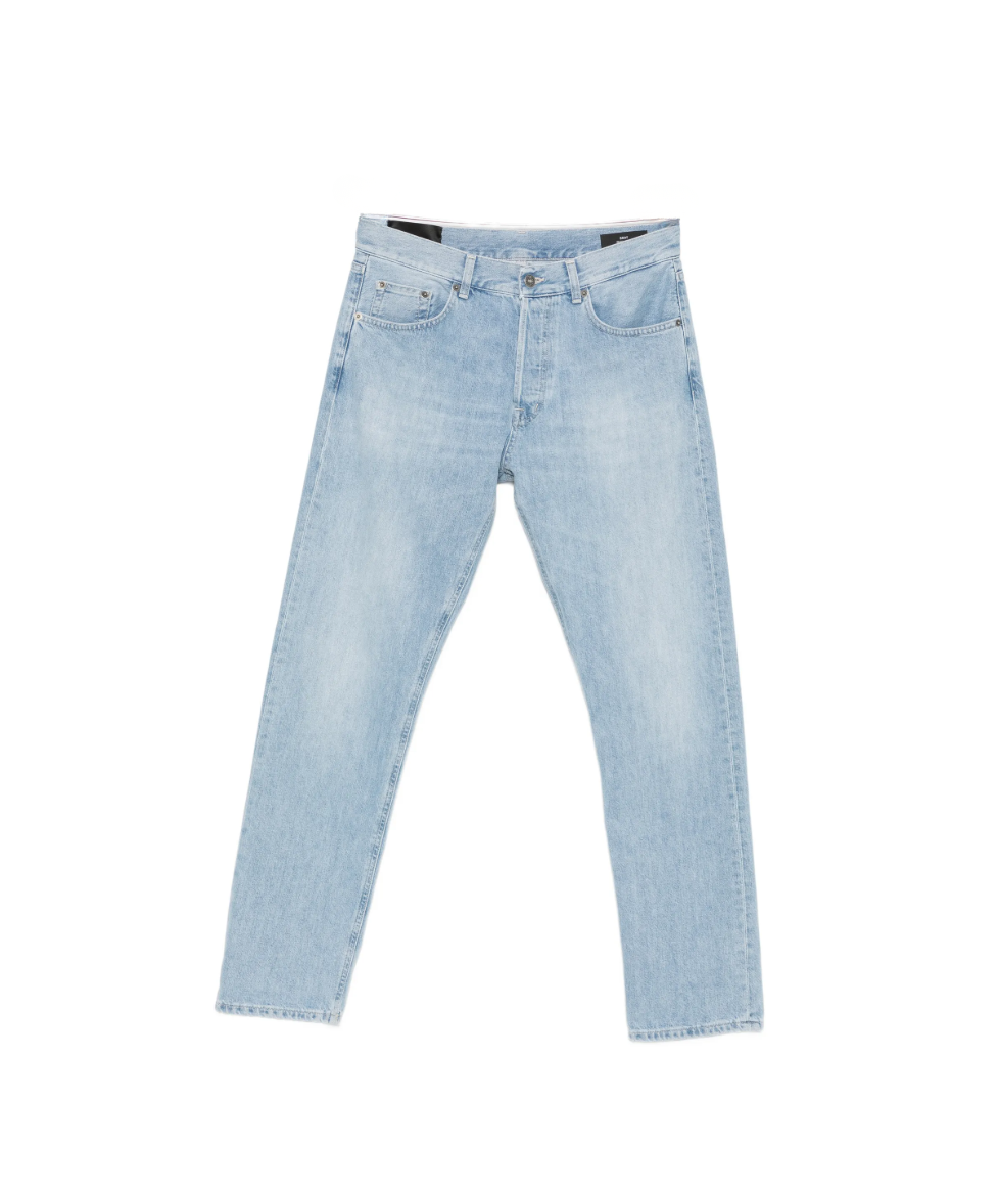 Dondup straight-leg jeans in light blue faded wash with button fly and classic five-pocket design.