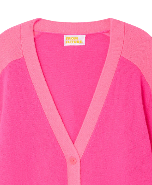 From Future cashmere cardigan in love pink with contrast details, V-neck, and oversized fit.