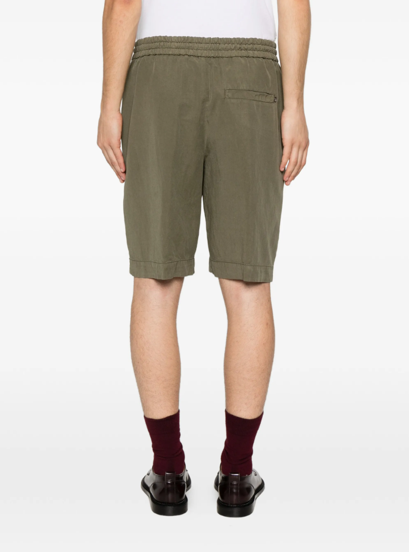 Dondup bermuda shorts in olive green with drawstring waist, elastic waistband, and clean tailored look.
