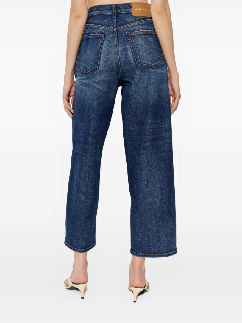 HAIKURE BETTY Jeans in Navy Blue featuring whiskering details, silver-tone hardware and classic five-pocket styling. Made in Italy.