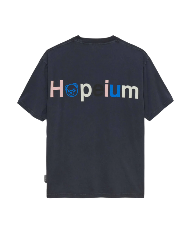 HOPEIUM LOGO T-shirt in washed black with multi-colour logo print and regular fit.