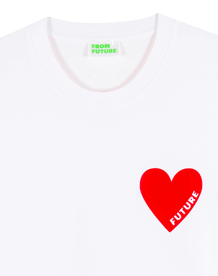 White men’s cotton crewneck T-shirt by From Future with heart chest graphic, regular fit, and soft feel for everyday style.