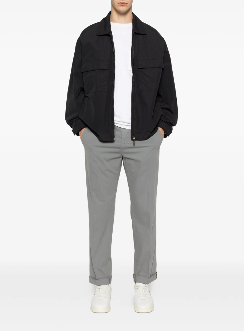 Dondup Gaubert trousers in grey poplin with relaxed fit, low waist, and chino styling.