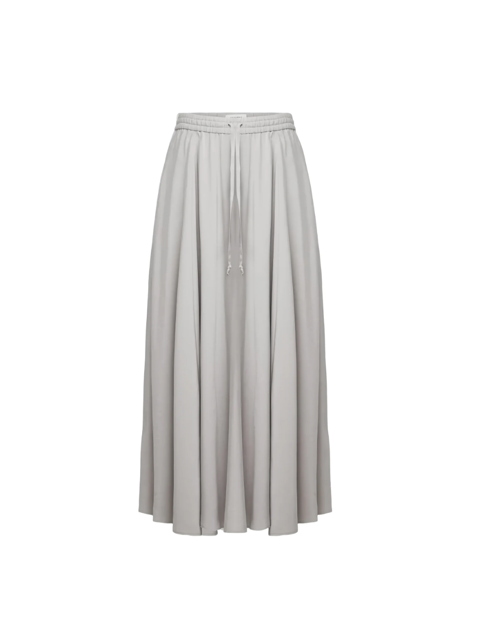 Drykorn QERIME skirt in drizzle with A-line silhouette, mid waist, and flowing twill fabric.