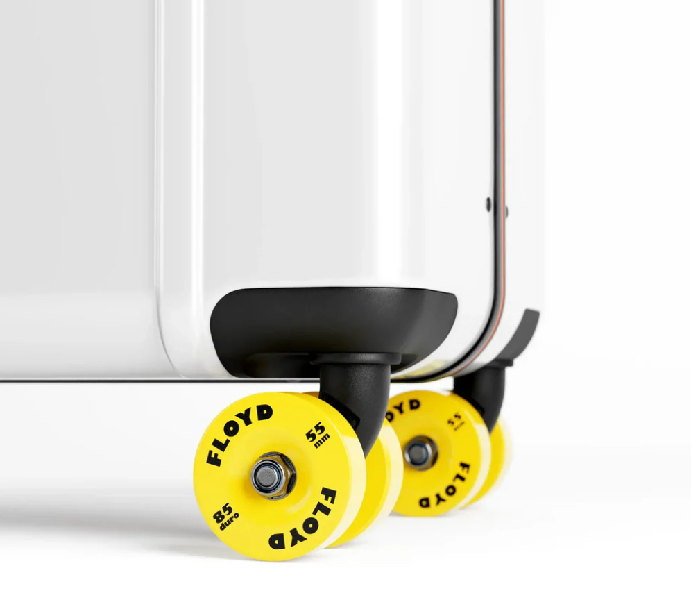 FLOYD wheel set in Monster Yellow with 8 polyurethane skateboard wheels and ABEC-7 bearings for smooth travel.