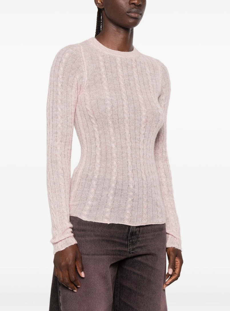 HAIKURE SEY Cable-Knit Sweater in Pink featuring a slim-fit silhouette, intricate cable-knit texture and ribbed trims. Made in Italy.